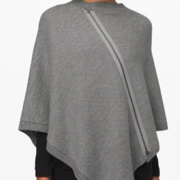 LULULEMON Gray On The Go Zip Front Knit Poncho | One Size - Picture 1 of 5